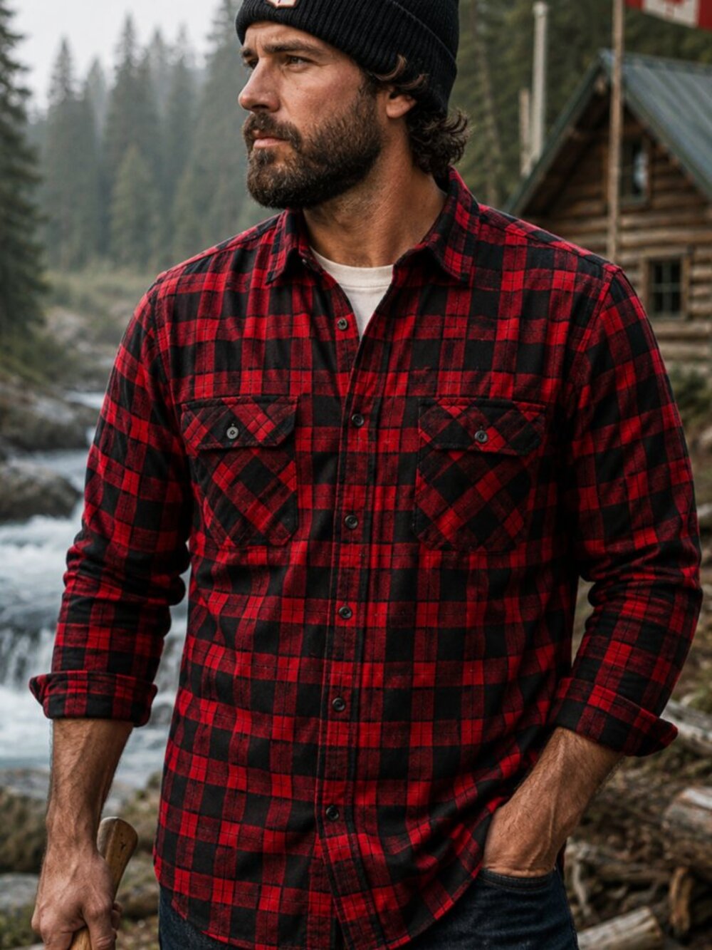 Vintage Sears Fieldmaster Buffalo Plaid Flannel Shirt Red Black Lumberjack Large